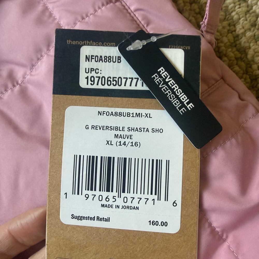 The North Face girls pink reversible jacket XL (14/16) NWT - Picture 7 of 7